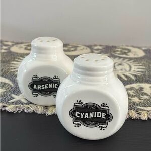 White Ceramic Poison-Themed Salt and Pepper Shakers